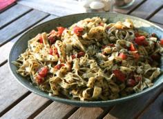 Basil Pesto & Tomatoes over Fresh Whole Wheat Pasta