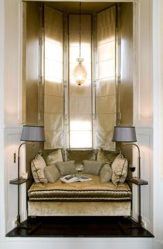 Gold crushed velvet used for the sofa, subtle, sophisticated and classic, Parisian designer, Jean Louis Denoit.