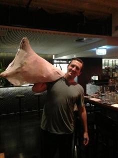 ‏@LittleHunterMel 23 Apr Chef Baker looking pretty chuffed with his jumbuck. pic.twitter.com/v7Ufoi243n