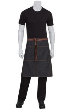 Memphis Black Denim Bistro Apron, accented with brown topstitching and ties, also available in Indigo Blue.  Get it @ ChefsEmporium.net (www.chefsemporium...)