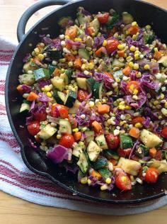 Skillet Corn, Zucchini, and Tomatoes with Basil Oil