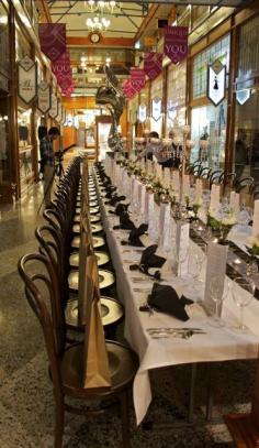 Illuminated beautifully by candlelight, the olde world charm of the historic Brisbane Arcade transformed into a whimsical backdrop for our intimate, long table high tea.