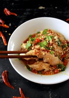 Drool-worthy Chicken in Chili Oil Sauce (Kou Shui Ji), by thewoksoflife.com