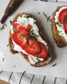 Strawberry Basil + Ricotta Breakfast Tartine