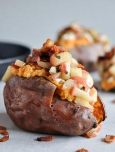 Apple Bacon Stuffed Sweet Potatoes I howsweeteats.com