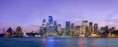 Sydney CBD skyline viewed from across the harbour at Jeffrey Street, Kirribilli