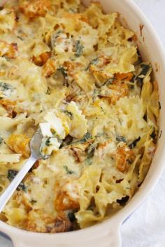 Roast pumpkin, herb & walnut pasta bake