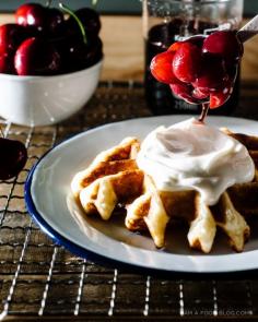 BUTTERMILK WAFFLE RECIPE WITH BOURBON CHERRY SAUCE