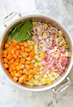 One pot sweet potato, bacon and sage pasta