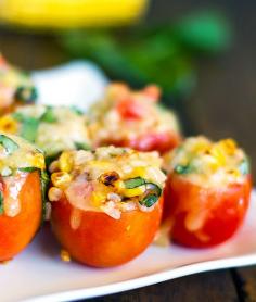 Roasted Corn and Basil Stuffed Tomatoes - Pinch of Yum