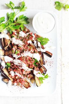 fried eggplant with tahini yogurt sauce
