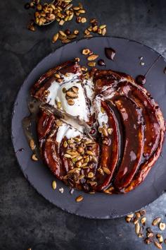 Nutella Banana Tarte Tatin with Cinnamon Sugar Roasted Pumpkin Seed and Hazelnut Crunch