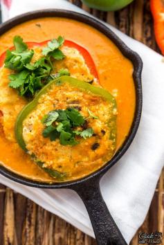 Potato Paneer Stuffed Bell Peppers In Tomato Curry
