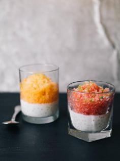 coconut tapioca pudding with melon ice