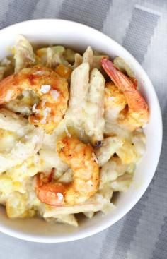 Grilled Cumin-Curry Shrimp Pasta with Zucchini and Corn