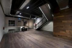 Antique Mink Grey floors and Antique Ale Brown wall cladding by Royal Oak Floors were used in the conversion of a Collingwood warehouse, construction by PRM Constructions, interiors by Lee Harper Design.