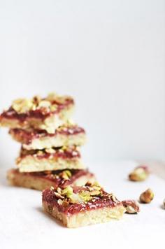 roasted rhubarb ginger pistachio bars