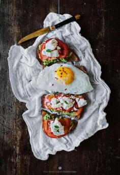 avocado toast with goat cheese + tomato