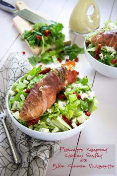 
                    
                        Prosciutto Wrapped Chicken Salad with Blue Cheese Vinaigrette | A wow worthy salad that comes together quickly and is so simple! #salad #blu...
                    
                