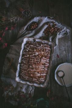 Pumpkin Sheet Cake with Maple Glaze and Toasted Hazelnuts