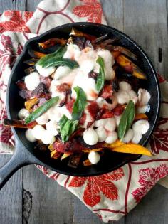 
                    
                        SWEET POTATO POUTINE WITH CRISPY TURKEY BACON, CRANBERRY GRAVY SAUCE AND FRIED SAGE (GF)
                    
                