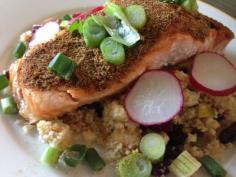 
                    
                        Salmon with Pistachio and Craisin Couscous. If you like salmon, you will love this recipe.  It's easy to make and the combination of flavours and textures make it perfect if you want to impress family and friends with a gourmet recipe. #salmon #couscous #dinnertonight
                    
                