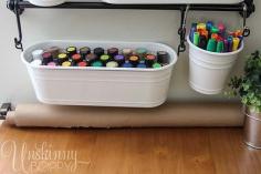 
                        
                            Pretty genius idea for craft room storage organization-- hang buckets on the wall!
                        
                    