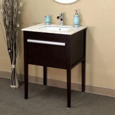 26 in Single Sink Vanity in Dark Cherry top with Cream Marble Top
