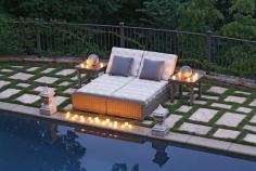 Summer Classics Rustic outdoor chaise lounge chairs fold completely flat and double as a bench. Here we've paired two together for a California style daybed.  Summer Classics | Rustic Collection #summerclassics #californiadreaming