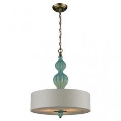 
                    
                        Cast a warm glow in your breakfast nook or foyer with this lovely pendant, showcasing a fluted ceramic design and linen drum shade.   Pr...
                    
                