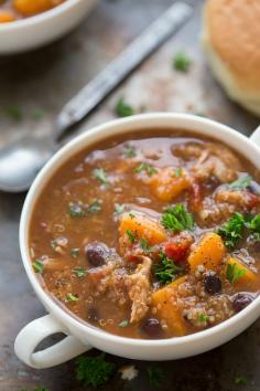 
                    
                        Crockpot sweet potato, chicken, and quinoa soup. SO good and super healthy!
                    
                