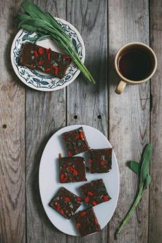 
                    
                        CHOCOLATE FUDGE WITH FRESH SAGE AND GOJI BERRIES
                    
                