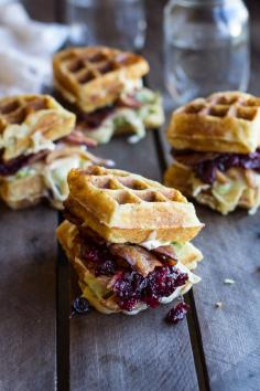 
                    
                        Turkey, Smashed Avocado, Cranberry, Brie and Mashed Potato Waffle Melts
                    
                
