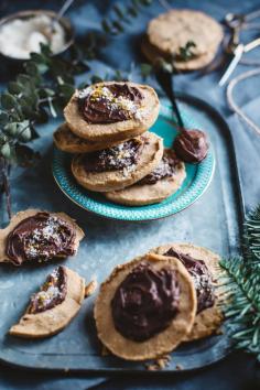 
                    
                        Crumbly Peanut Butter Cookies with Chocolate Ganache and Banana Sugar
                    
                