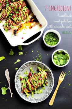 
                    
                        7-Ingredient Hasselback Sweet Potatoes with Avocado Aioli | vegan, gluten-free, paleo
                    
                