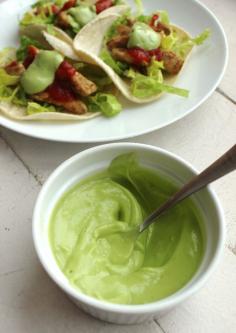 
                    
                        Avocado Cream- This dairy free sub for sour cream has all the airy creaminess of sour cream with the flavors of guacamole.
                    
                