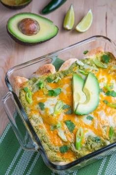 
                    
                        Chicken and Avocado Enchiladas in Creamy Avocado Sauce with corn tortillas
                    
                
