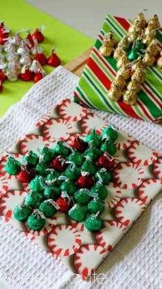 
                    
                        Perfect idea for office exchange, neighbor gift and teachers!! Delicious Christmas Gift Wrap with Hershey's Kisses by SWEET HAUTE cross design, tree design, and snowflake design! Pin now....read later.
                    
                