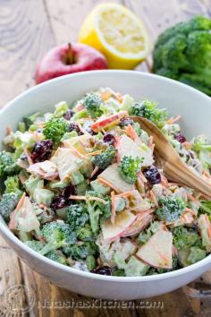 Fresh Broccoli and Apple Salad with Walnuts and a Creamy Lemon Dressing
