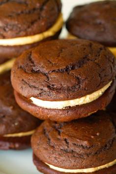 Chocolate Peanut Butter Whoopie Pies + recipe #chocolate #peanutbutter