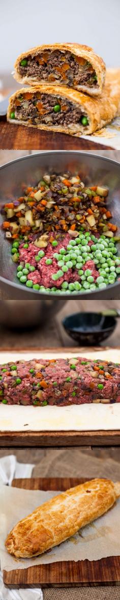 "Humble" Ground Beef Wellington-the most elegant and the best tasting meat loaf you will ever eat! #groundbeef #puffpastry