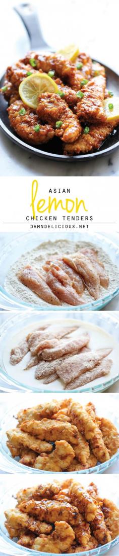 Asian Lemon Chicken Tenders - A wonderful asian twist to your favorite chicken tenders, tossed in the most heavenly sweet, lemon glaze!