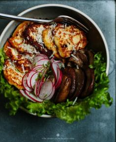 
                    
                        fried ricotta with mushrooms and radish.
                    
                