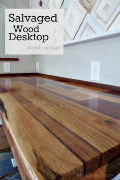 DIY salvaged wood desktop**outdoor bar top for upcycling of fish tank base**