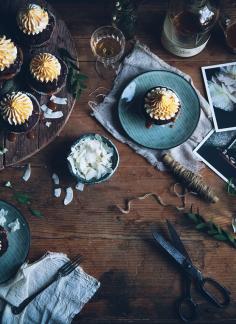 
                    
                        Call me cupcake: Double chocolate banana muffins with mascarpone frosting and bourbon caramel sauce
                    
                