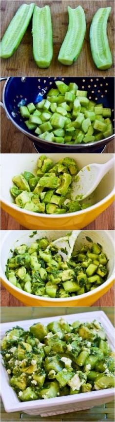 
                    
                        cucumber & avocado salad w/ lime, mint & feta
                    
                