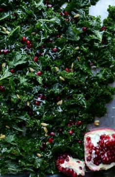 
                    
                        Massaged Kale Salad with Parmesan, Pine Nuts and Pomegranate | @Taste Love & Nourish
                    
                