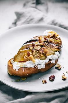 
                    
                        winter toast of bourbon fried pears with vanilla ricotta, hazelnuts & maple syrup
                    
                