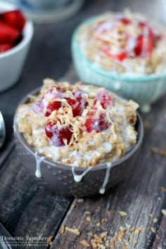 
                    
                        Slow Cooker Creamy Coconut & Strawberry Steel Cut Oats - this is the perfect healthy and delicious breakfast!
                    
                