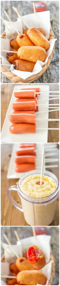 Learn how to make these super cute and adorable mini corn dogs.  [ MyGourmetCafe.com ] #lunch #recipes #gourmet